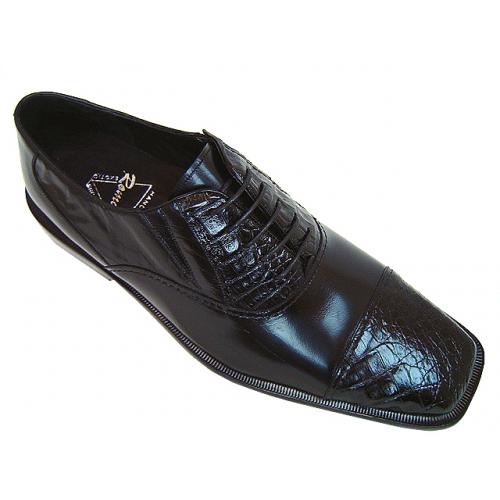 Romano "Lander" Black Genuine Crocodile/Calf Shoes